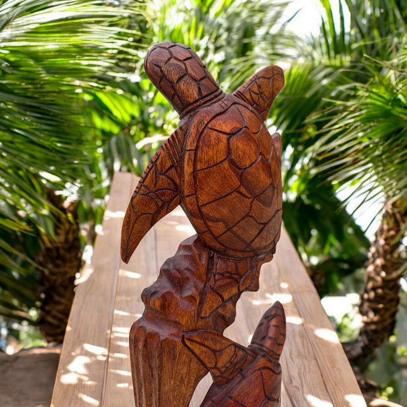 Standing Hawaiian Sea Turtle | Sea Life Carving 20"