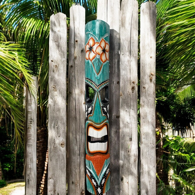 Tiki Mask with Plumeria Flowers | Polynesian Mask 40"