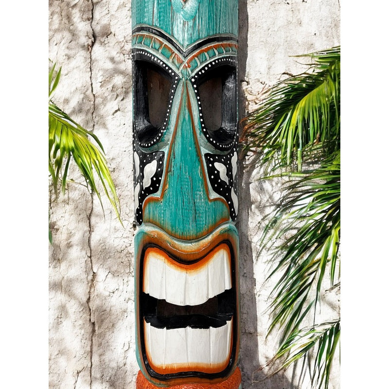 Tiki Mask with Plumeria Flowers | Polynesian Mask 40"