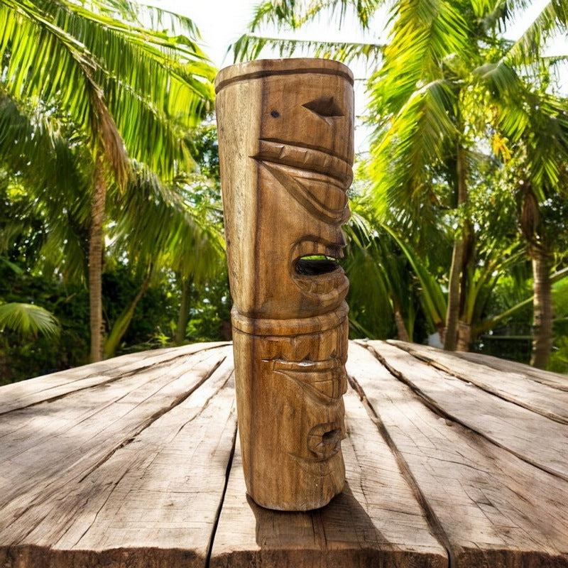 Warrior and Strength Tiki Totem | Hawaiian Décor 20" (Natural)