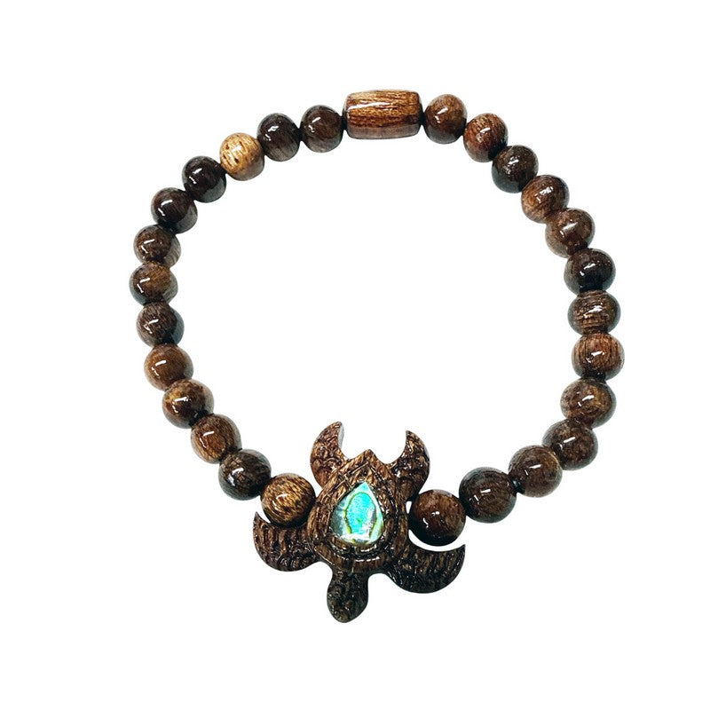 Honu Koa Wood & Paua Shell Bead Bracelet 6mm