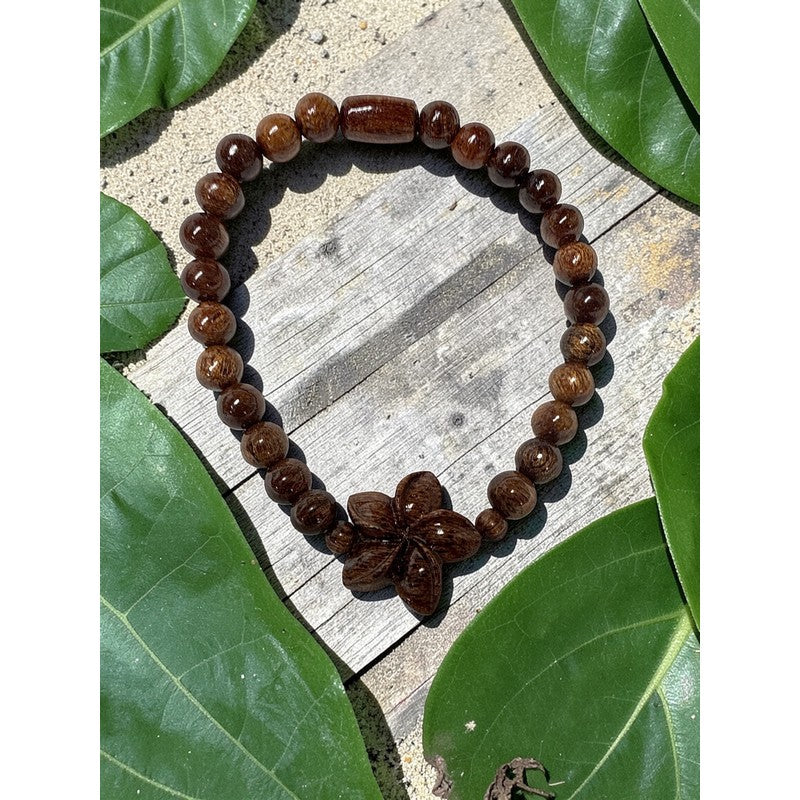 Plumeria Koa Wood Bead Bracelet 6mm