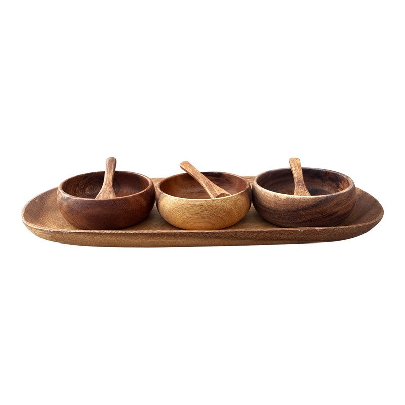 Acacia Wood Round Condiment Set