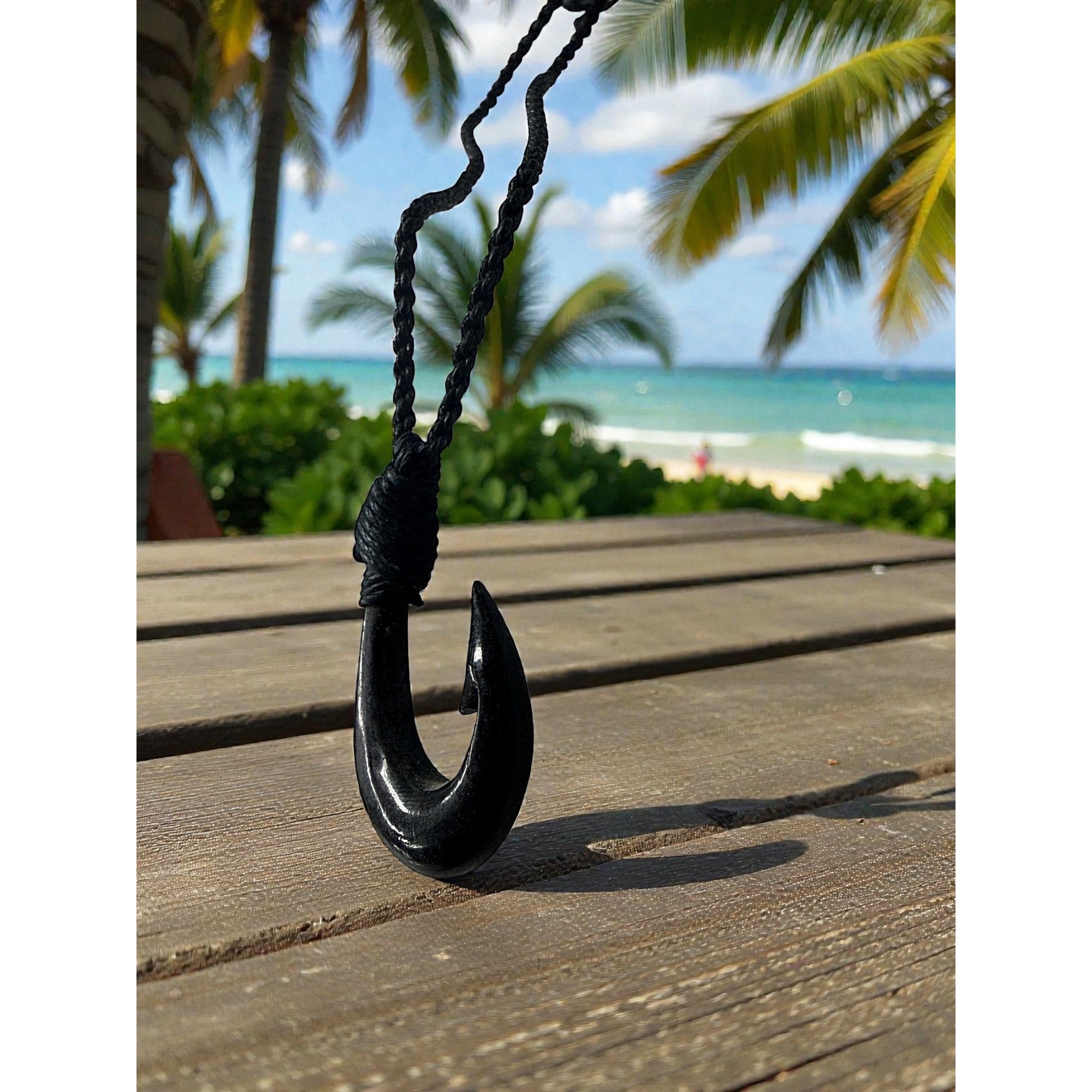 Black Bone Fish Hook w/ Black Cord | Hawaiian Makau