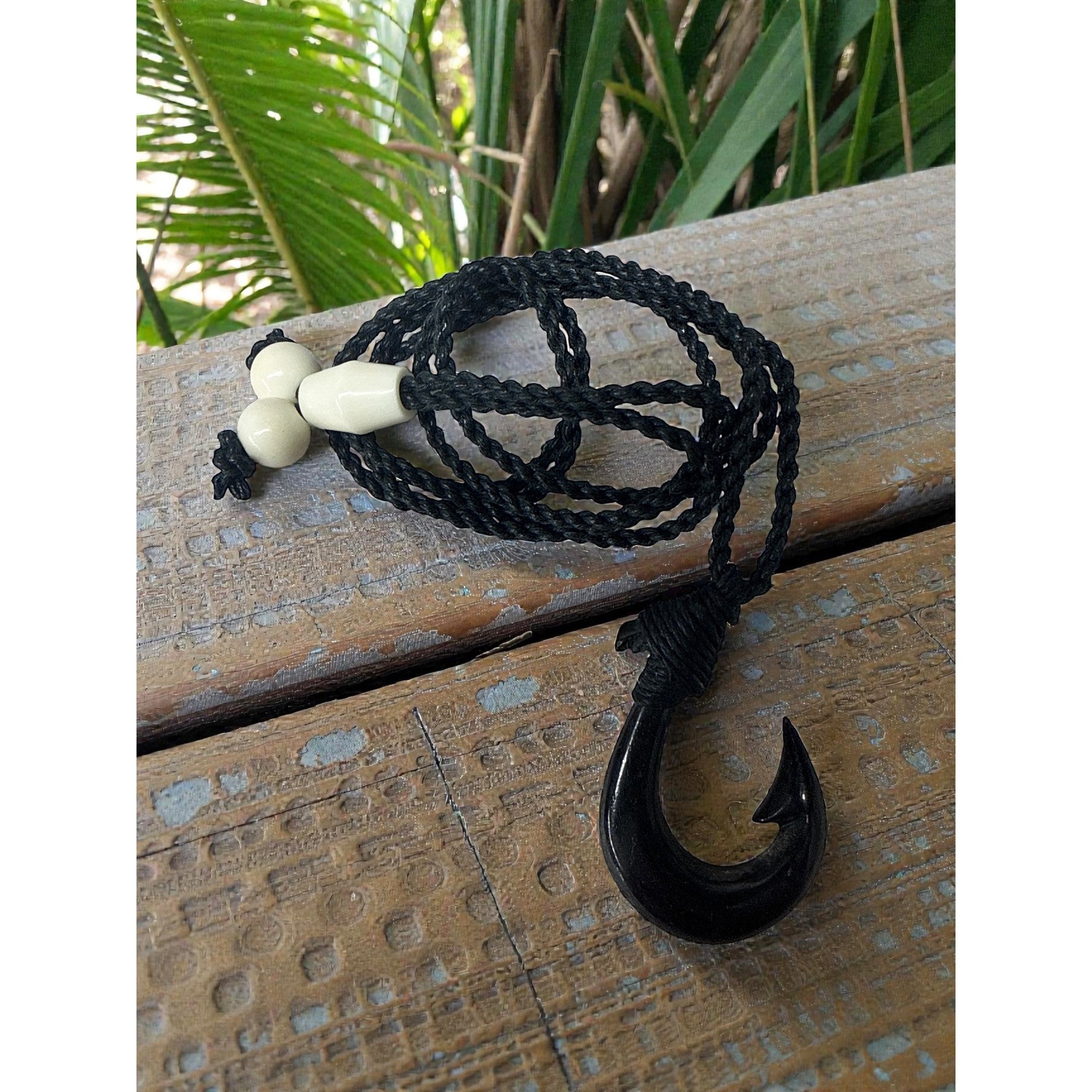 Black Bone Fish Hook w/ Black Cord | Hawaiian Makau