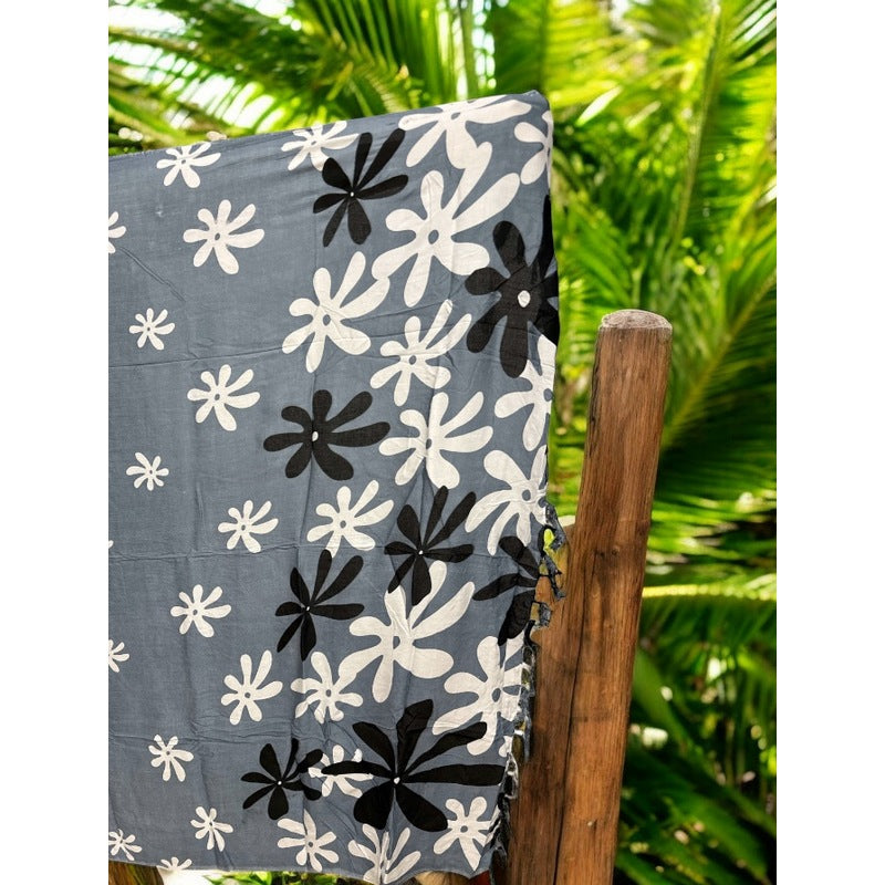 Tiare Flower Print | Pareo/Sarong Grey