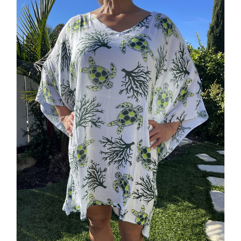 Beach Cover-Up | Sea Turtle and Coral Green