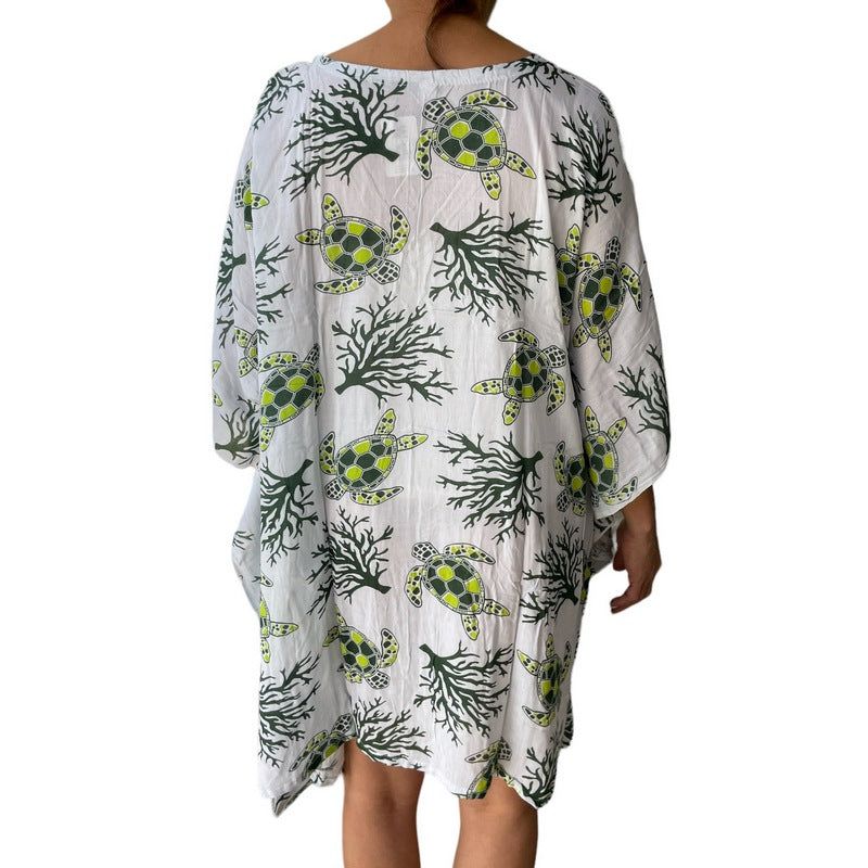 Beach Cover-Up | Sea Turtle and Coral Green