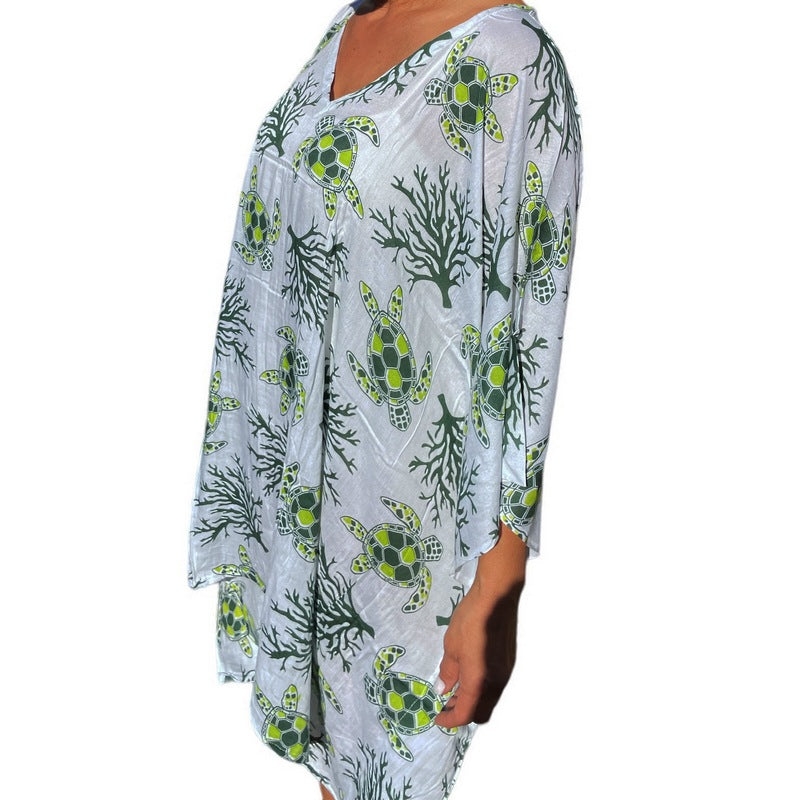 Beach Cover-Up | Sea Turtle and Coral Green