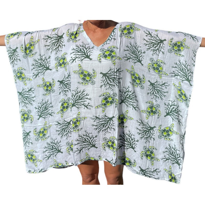 Beach Cover-Up | Sea Turtle and Coral Green