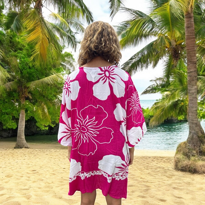Beach Cover-Up | Hawaiian Flowers FUCHSIA