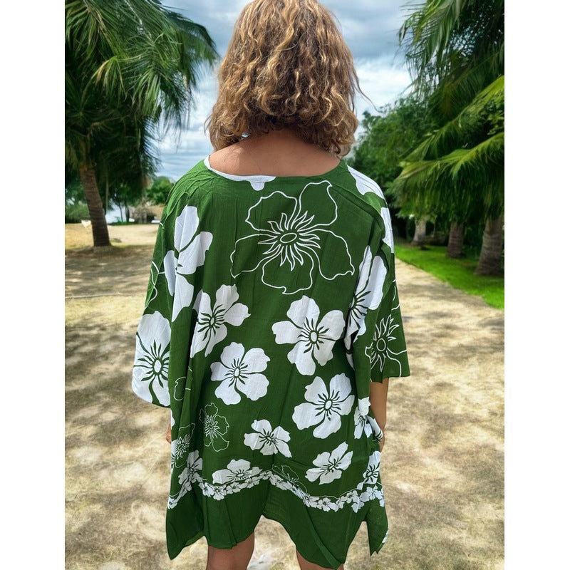 Beach Cover-Up | Hawaiian Flowers GREEN