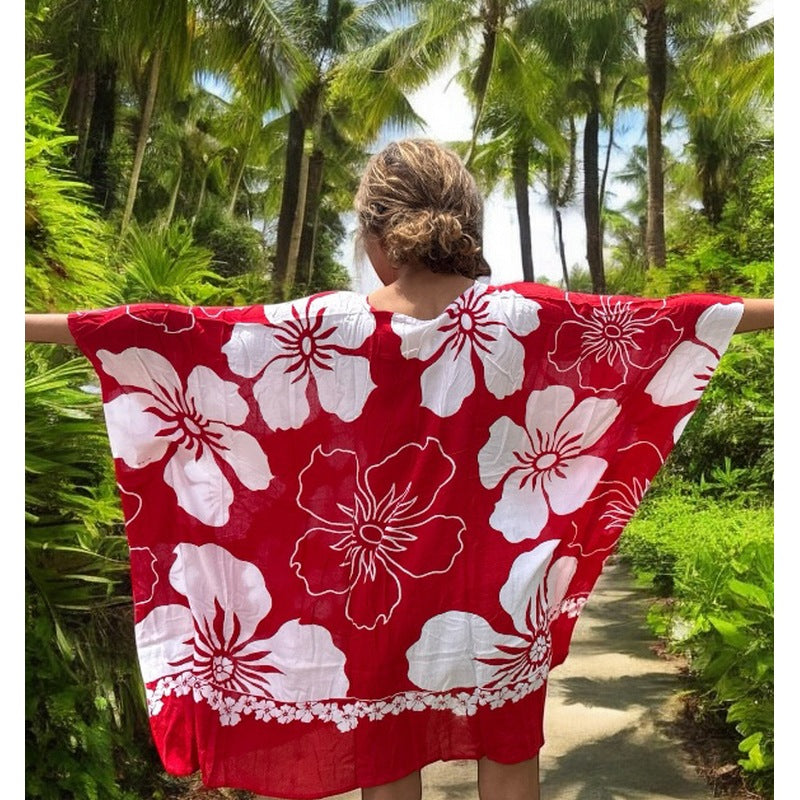 Beach Cover-Up | Hawaiian Flowers RED
