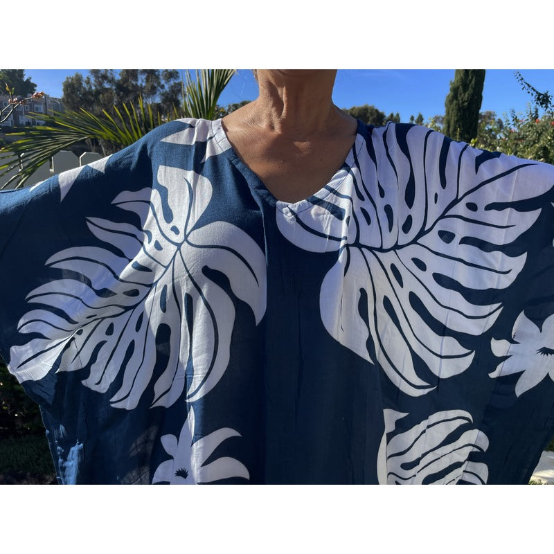 Beach Cover-Up | Hawaiian Monstera and Plumeria Flowers FRONT
