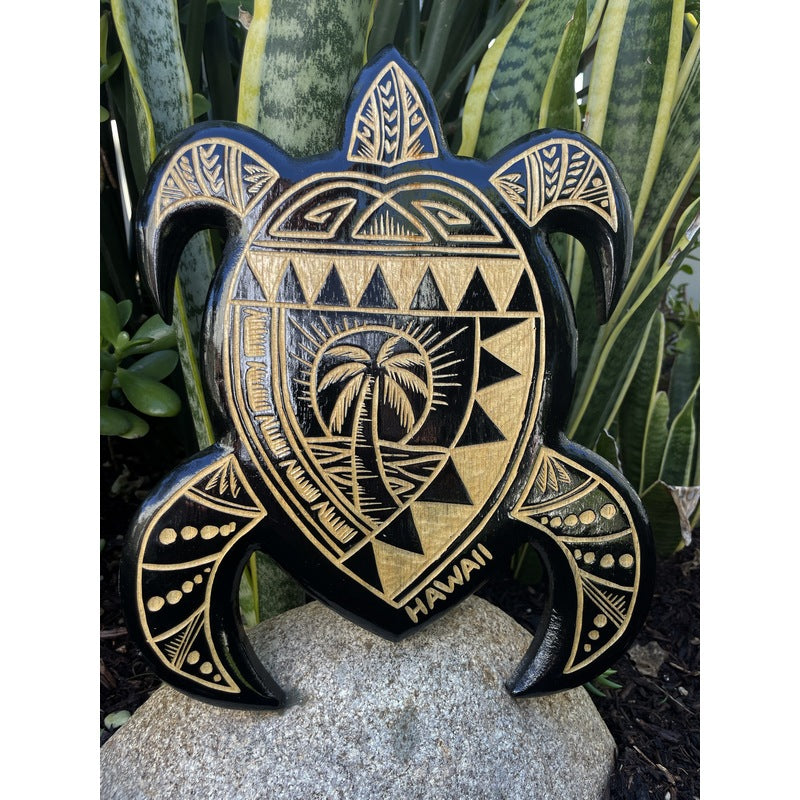Honu (Sea Turtle) w/ Palm Tree | Wall Plaque 16"