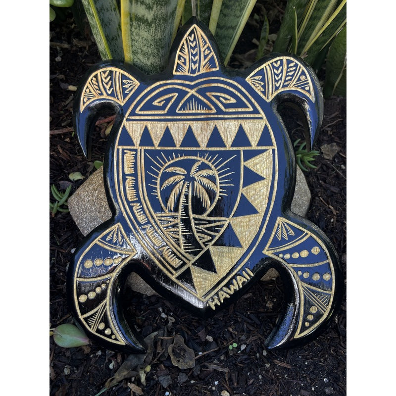 Honu (Sea Turtle) w/ Palm Tree | Wall Plaque 16"