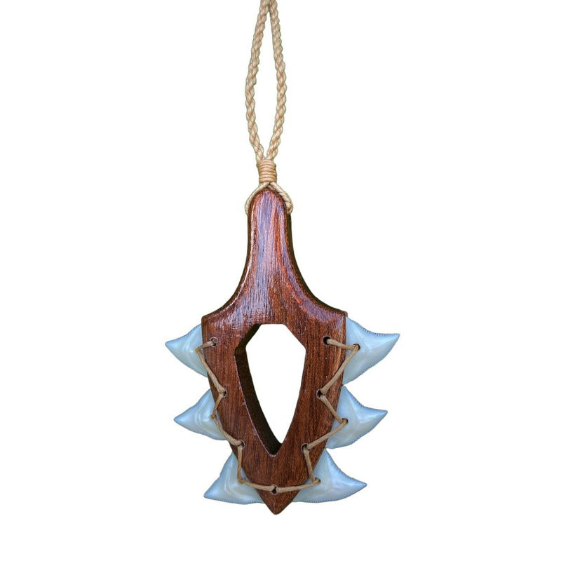 Leiomano Koa Wood w/ Shark Teeth Necklace