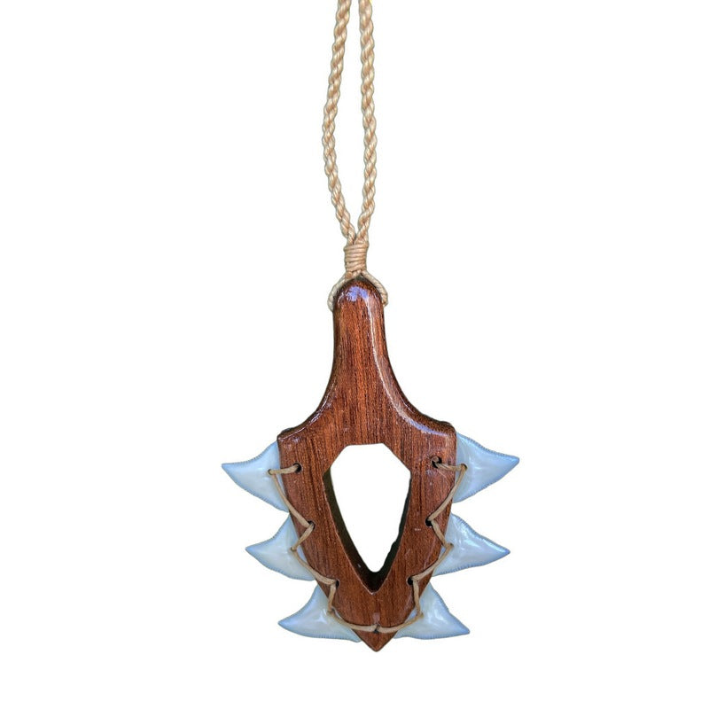 Leiomano Koa Wood w/ Shark Teeth Necklace