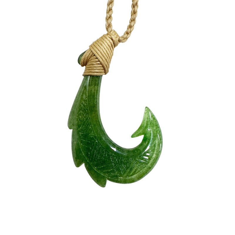 Jade Fish Hook Necklace w/ Engravings