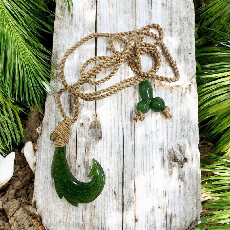 Jade Fish Hook Necklace w/ Engravings