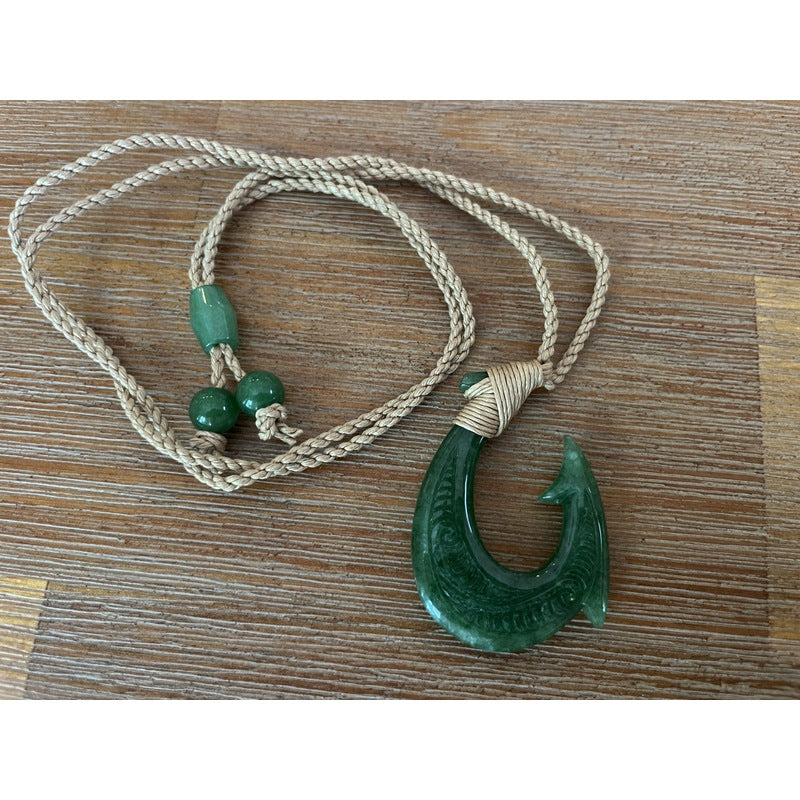 Jade Makau w/ Engravings | Fish Hook Necklace