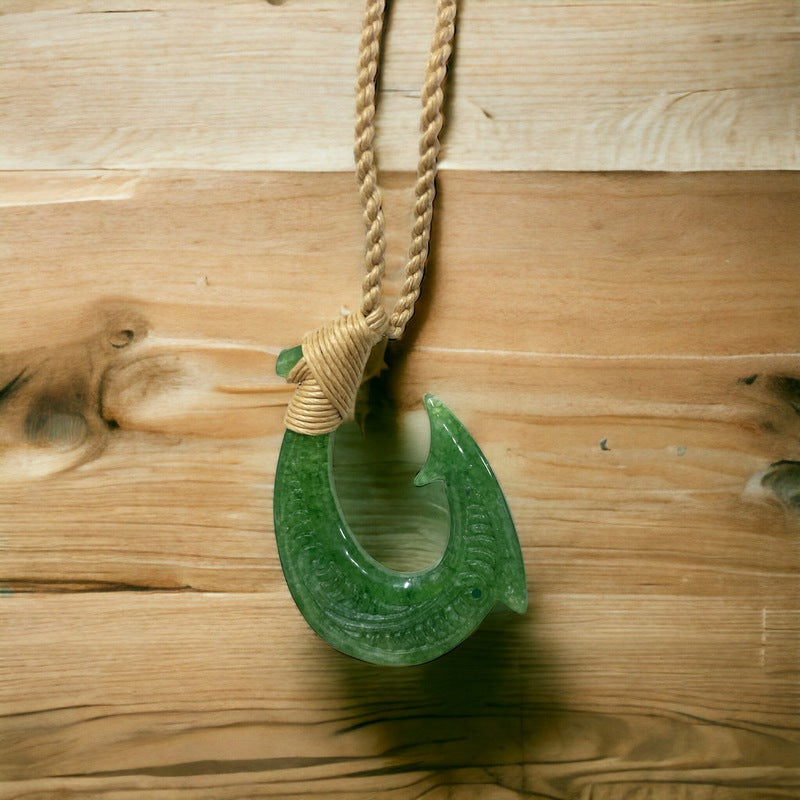 Jade Makau w/ Engravings | Fish Hook Necklace