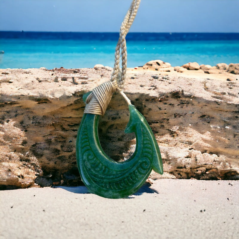Jade Makau w/ Engravings | Fish Hook Necklace