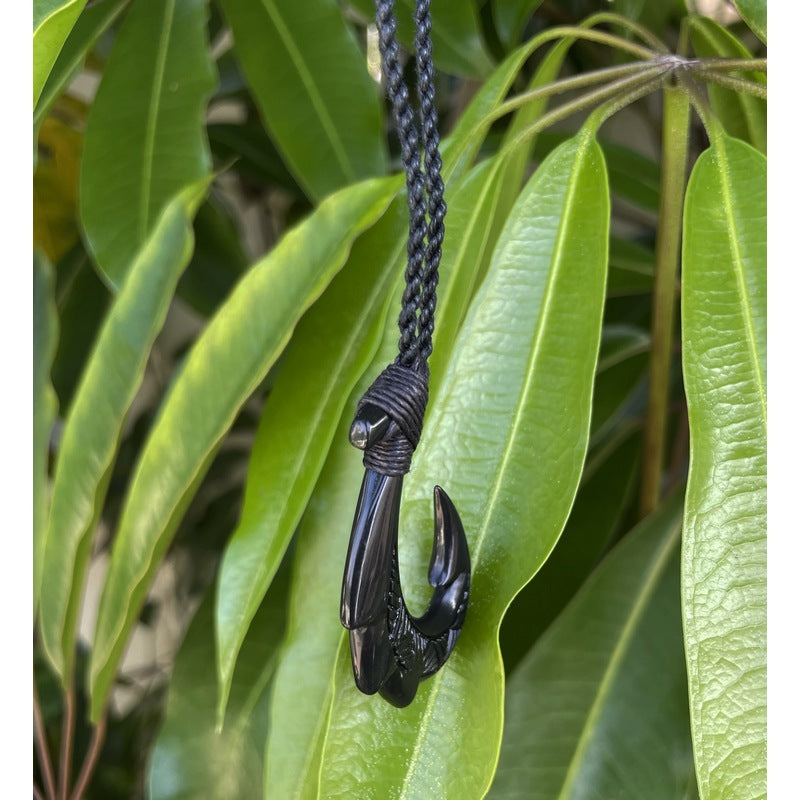 Black Jade Fish Hook Necklace