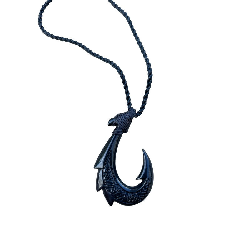 Black Jade Fish Hook Necklace