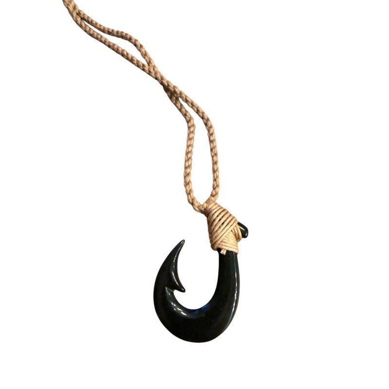 Black Jade Fish Hook Necklace