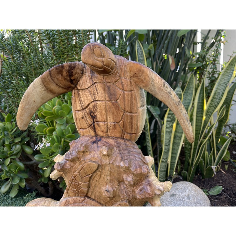 Standing Hawaiian Sea Turtle | Natural Wood 16"