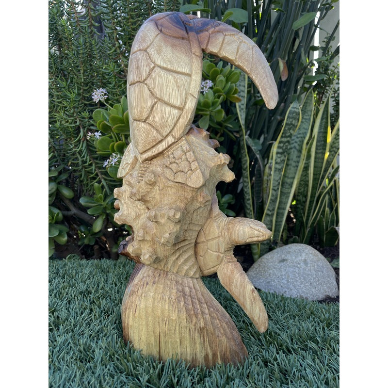 Standing Hawaiian Sea Turtle | Natural Wood 16"