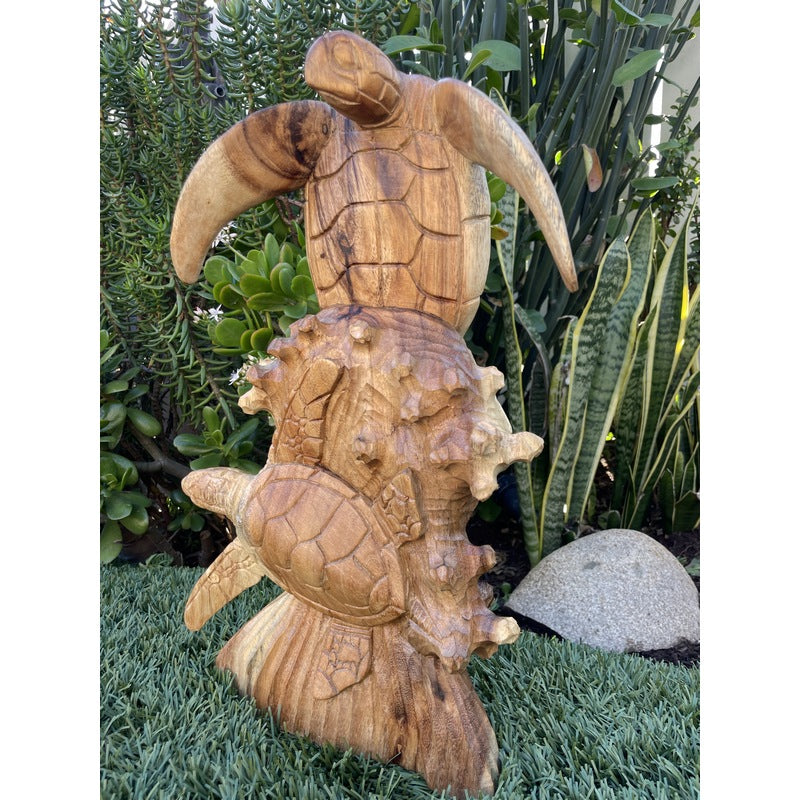 Standing Hawaiian Sea Turtle | Natural Wood 16"