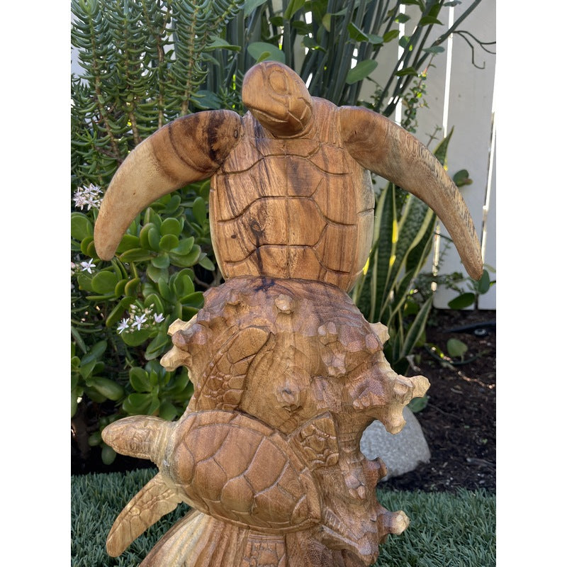 Standing Hawaiian Sea Turtle | Natural Wood 16"