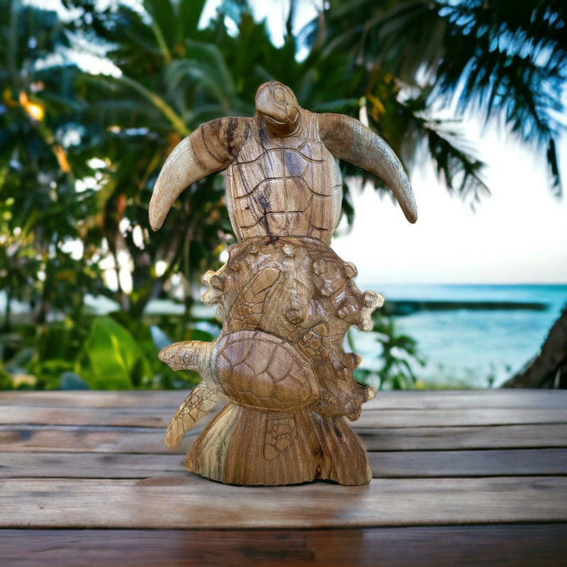 Standing Hawaiian Sea Turtle | Natural Wood 16"