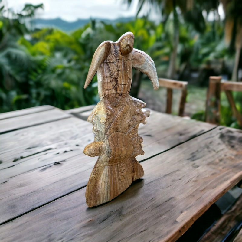 Standing Hawaiian Sea Turtle | Natural Wood 16"