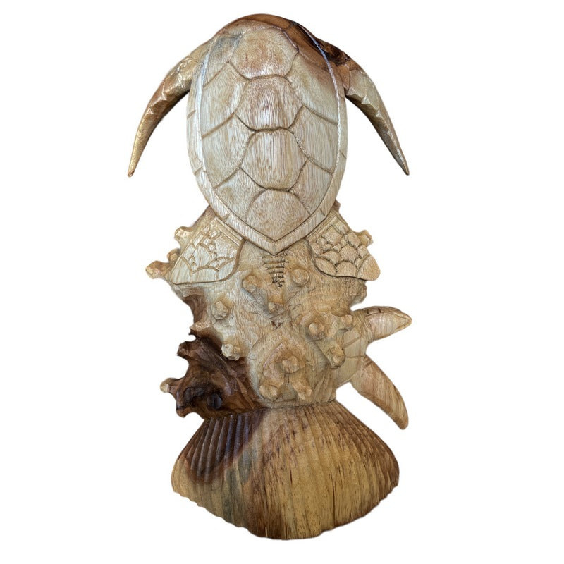 Standing Hawaiian Sea Turtle | Natural Wood 16"