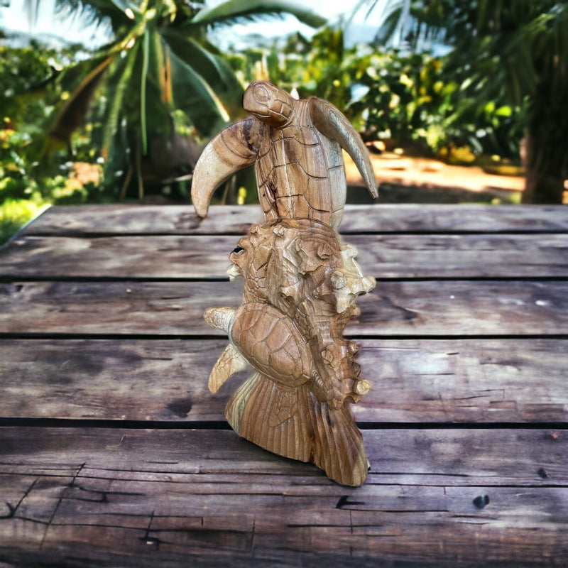 Standing Hawaiian Sea Turtle | Natural Wood 16"