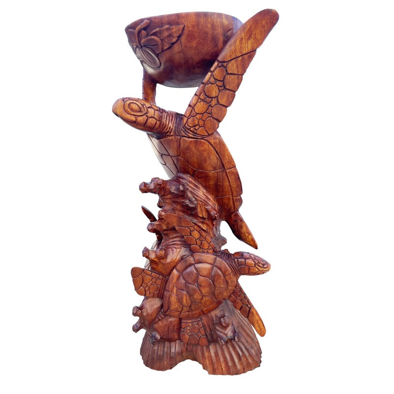 3 Hawaiian Sea Turtle w/ Bowl | Ocean Life Carving 20"