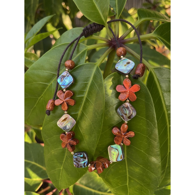 Koa Plumeria Flower with Abalone Bracelet