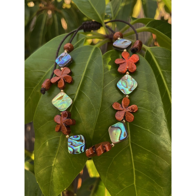 Koa Plumeria Flower with Abalone Bracelet