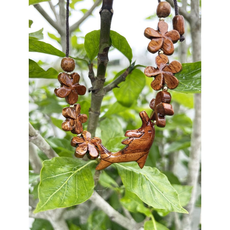Dolphin and Plumeria Flower Koa Bracelet