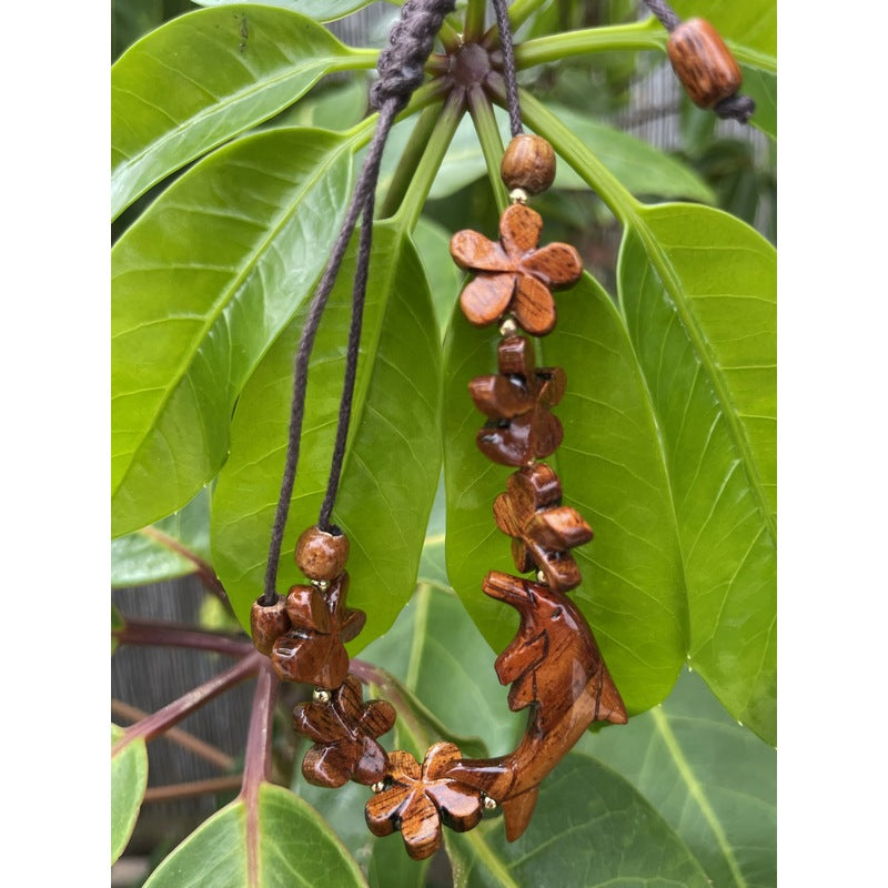 Dolphin and Plumeria Flower Koa Bracelet