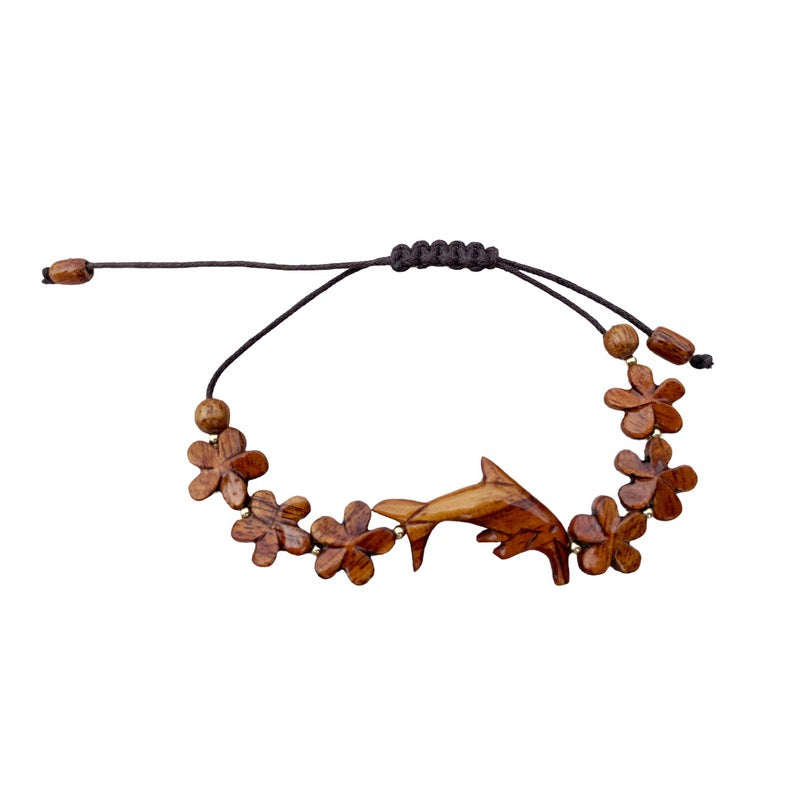 Dolphin and Plumeria Flower Koa Bracelet