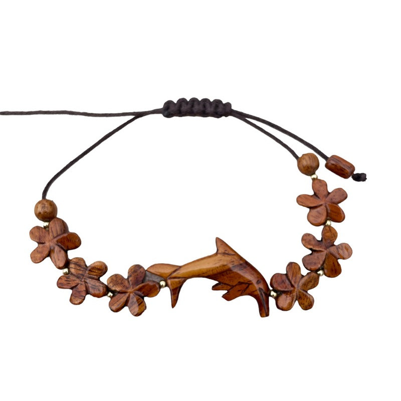 Dolphin and Plumeria Flower Koa Bracelet