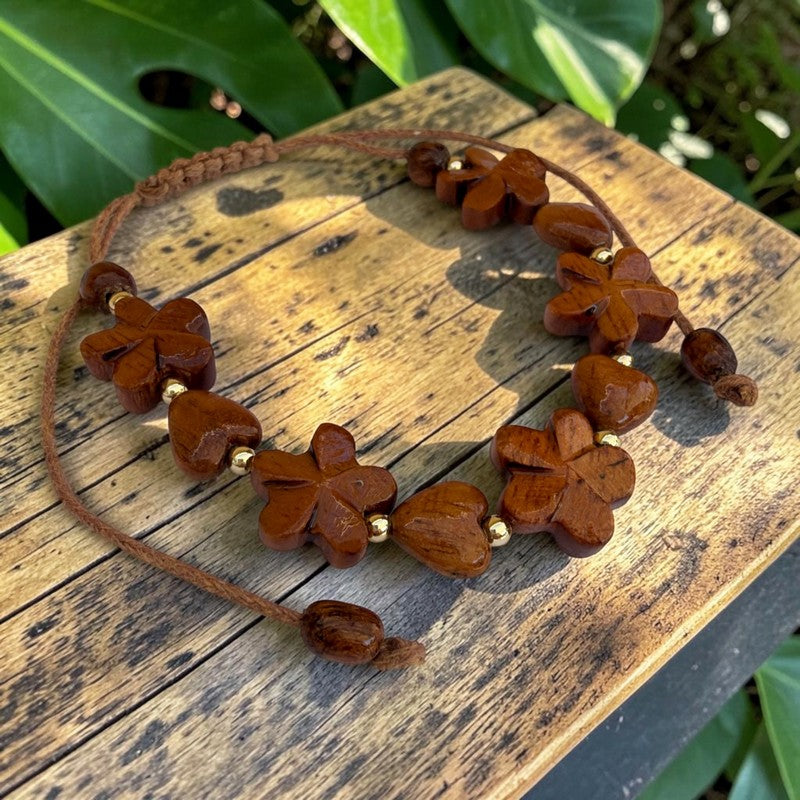 Plumeria Flower and Heats Koa Bracelet