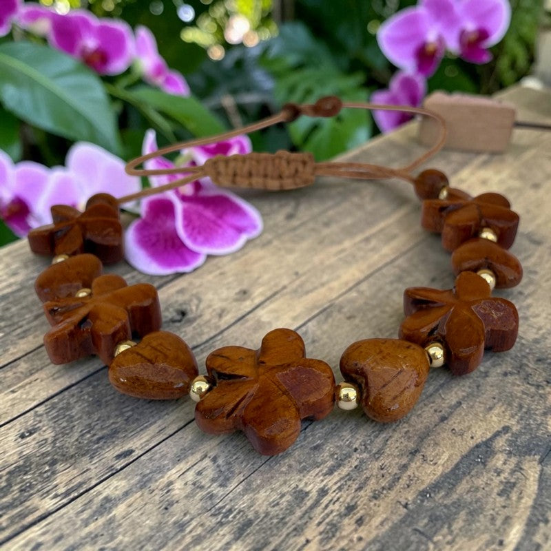 Plumeria Flower and Heats Koa Bracelet