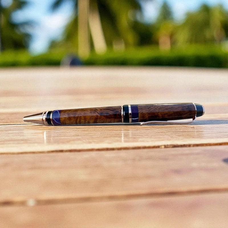 Curly Koa Wood Pen | Purple Accents