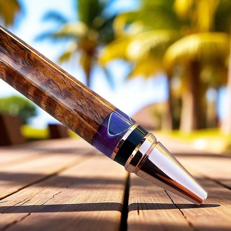 Curly Koa Wood Pen | Purple Accents