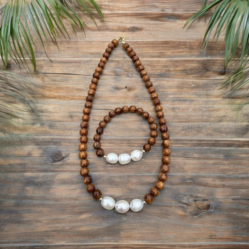 Koa and Large Baroque Fresh Water Pearls | Necklace 18"